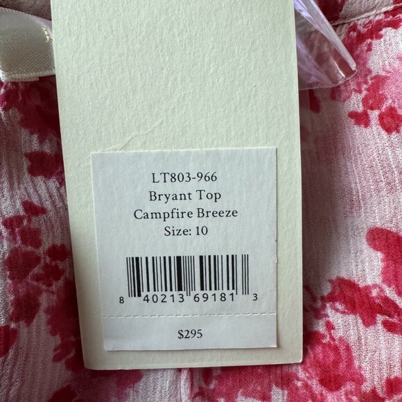 LoveShackFancy Bryant Top Silk Campfire Breeze Red Floral puff sleeve Size 10 - Picture 6 of 9
